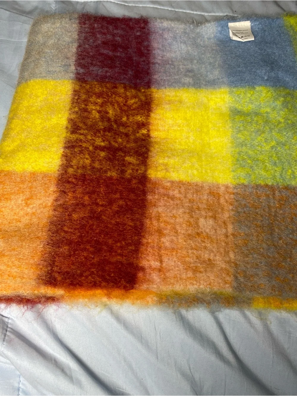 Wander Checkered Throw Blanket in Yellow, Blue & Green with Coral Accents